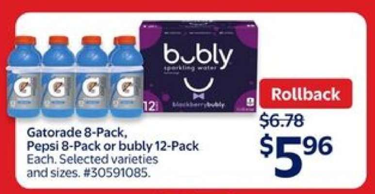 Gatorade 8-Pack, Pepsi 8-Pack or bubly 12-Pack