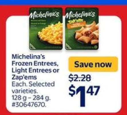 Michelina's Frozen Entrees, Light Entrees or Zap'ems