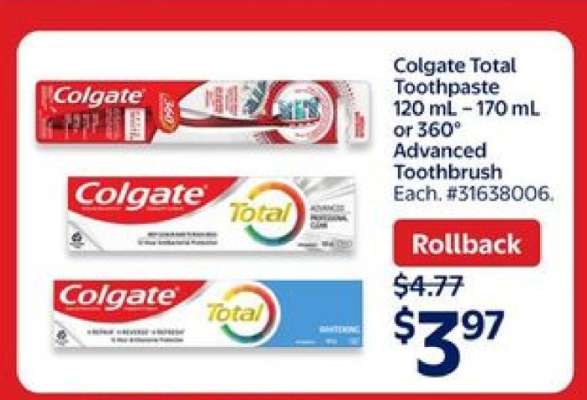 Colgate Total Toothpaste or 360° Advanced Toothbrush