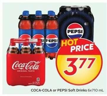 COCA-COLA or PEPSI SOFT DRINKS, 6x710 mL