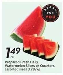 Prepared Fresh Daily Watermelon Slices or Quarters