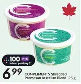 COMPLIMENTS Shredded Parmesan or Italian Blend 125 g