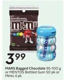 MARS Bagged Chocolate or MENTOS Bottled Gum/Mints
