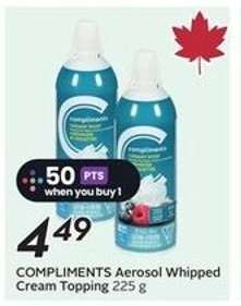 COMPLIMENTS Aerosol Whipped Cream Topping 225 g