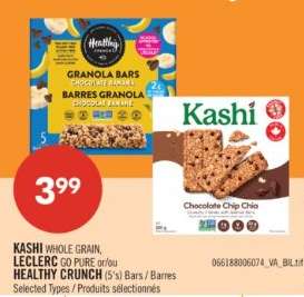 KASHI Whole Grain, LECLERC GO PURE or/ou HEALTHY CRUNCH (5's) Bars / Barres