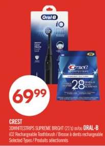 CREST 3DWHITESTRIPS SUPREME BRIGHT (21's) ou/ou ORAL-B iO2 Rechargeable Toothbrush