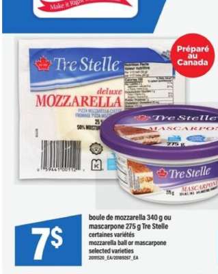 Tre Stelle Mozzarella or Mascarpone