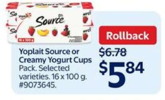 Yoplait Source or Creamy Yogurt Cups Pack