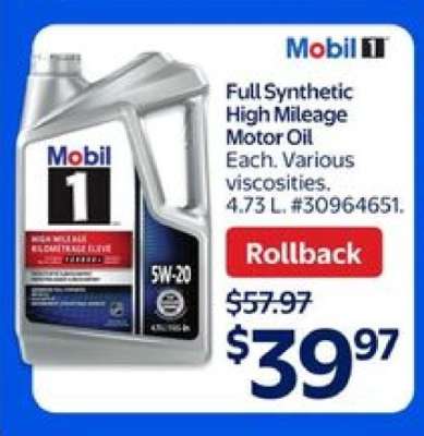 Mobil 1 Full Synthetic High Mileage Motor Oil