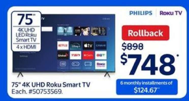 75" 4K UHD Roku Smart TV