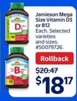 Jamieson Mega Size Vitamin D3 or B12