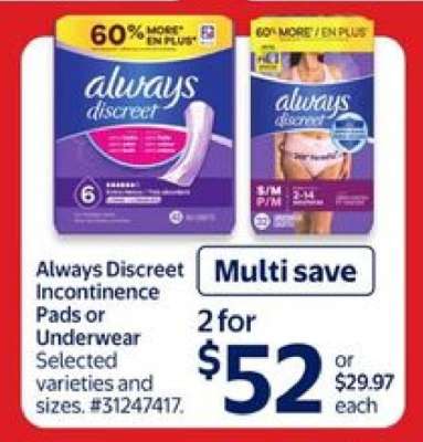 Always Discreet Incontinence Pads or Underwear