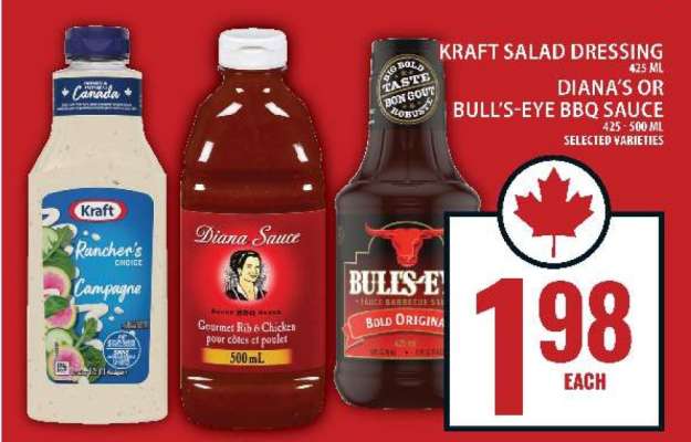 Kraft Salad Dressing, Diana's or Bull's-Eye BBQ Sauce