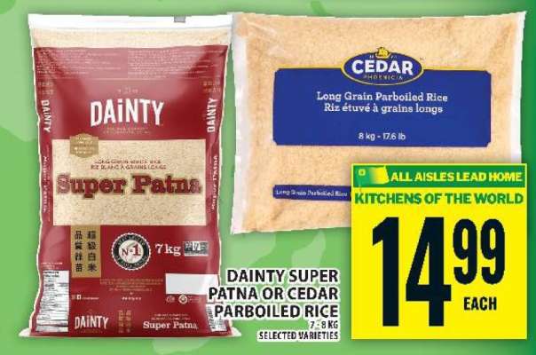 Dainty Super Patna or Cedar Parboiled Rice
