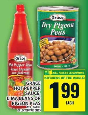Grace Hot Pepper Sauce, Lima Beans or Pigeon Peas