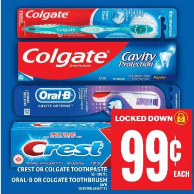 Crest or Colgate Toothpaste, Oral-B or Colgate Toothbrush