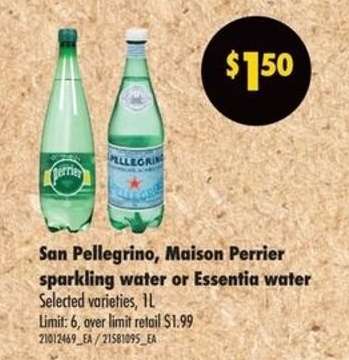 San Pellegrino, Maison Perrier sparkling water or Essentia water