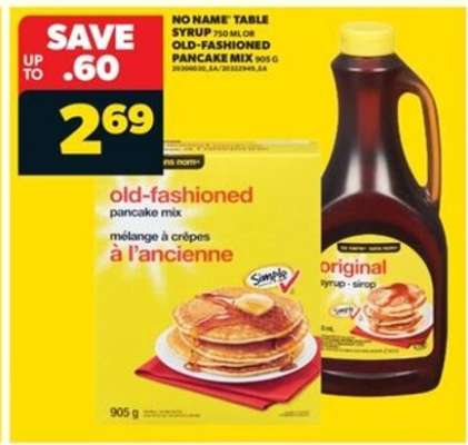 No Name Table Syrup or Old-Fashioned Pancake Mix