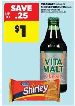 Vitamalt 330 ml or Shirley Biscuits 100 g