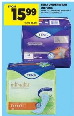 TENA UNDERWEAR OR PADS