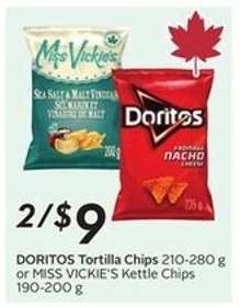 DORITOS Tortilla Chips or MISS VICKIE'S Kettle Chips