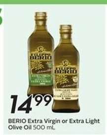BERIO Extra Virgin or Extra Light Olive Oil 500 mL