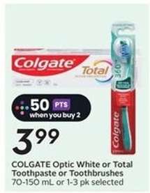 Colgate Optic White or Total Toothpaste or Toothbrushes