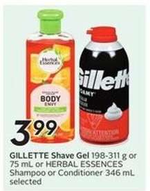 GILLETTE Shave Gel or HERBAL ESSENCES Shampoo/Conditioner