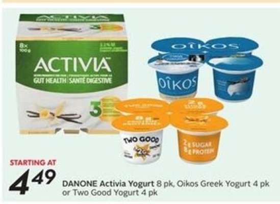 DANONE Activia Yogurt 8 pk, Oikos Greek Yogurt 4 pk, or Two Good Yogurt 4 pk
