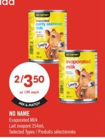 NO NAME EVAPORATED MILK