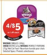 WHISKAS SINGLES (100g), SHEBA BISTRO or/or WHISKAS PERFECT PORTIONS (75g) Wet Cat Food