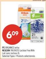 PC ORGANICS or/ou NEILSON TRUTASTE Lactose Free Milk
