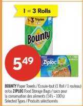 BOUNTY Paper Towels / Ziploc Food Storage Bags
