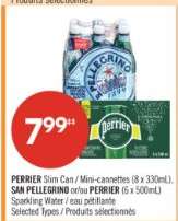PERRIER Slim Can / Mini-canettes (8 x 330mL) SAN PELLEGRINO or/ou PERRIER (6 x 500mL)