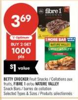 BETTY CROCKER Fruit Snacks / Collations aux fruits, FIBRE 1 et/ou NATURE VALLEY Snack Bars / barres de collation