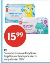 PC SCENTED or UNSCENTED BABY WIPES