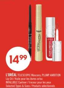 L'ORÉAL TELESCOPIC Mascara, PLUMP AMBITION Lip Oil