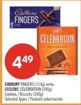 CADBURY FINGERS (114g) et/ou LECLERC CÉLÉBRATION (240g)