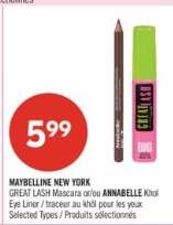 MAYBELLINE NEW YORK GREAT LASH Mascara or/ou ANNABELLE Khol Eye Liner