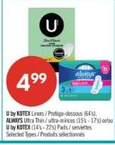 U by KOTEX Liners / ALWAYS Ultra Thin