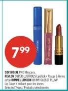 COVERGIRL PRO Mascara, REVLON SUPER LUSTROUS Lipstick, RIMMEL LONDON OH MY GLOSS! PLUMP Lip Gloss