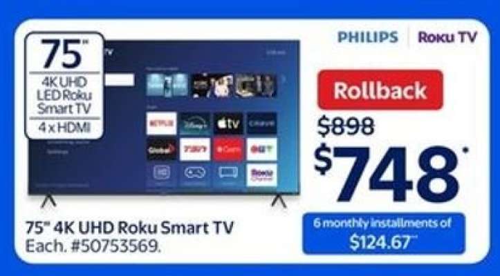 75" 4K UHD Roku Smart TV