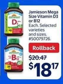 Jamieson Mega Size Vitamin D3 or B12