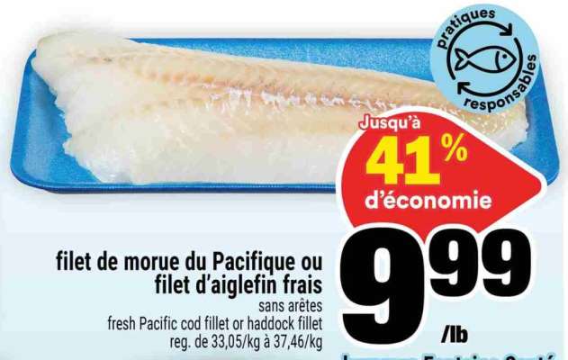 filet de morue du Pacifique ou filet d’aiglefin frais