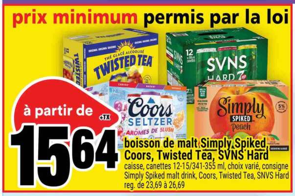 boisson de malt Simply Spiked, Coors, Twisted Tea, SVNS Hard