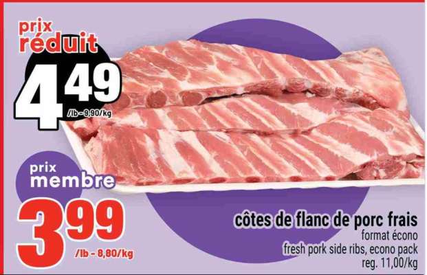 CÔTES DE FLANC DE PORC FRAIS