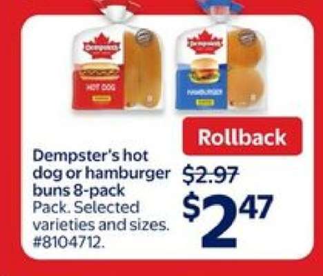 Dempster's Hot Dog or Hamburger Buns 8-Pack