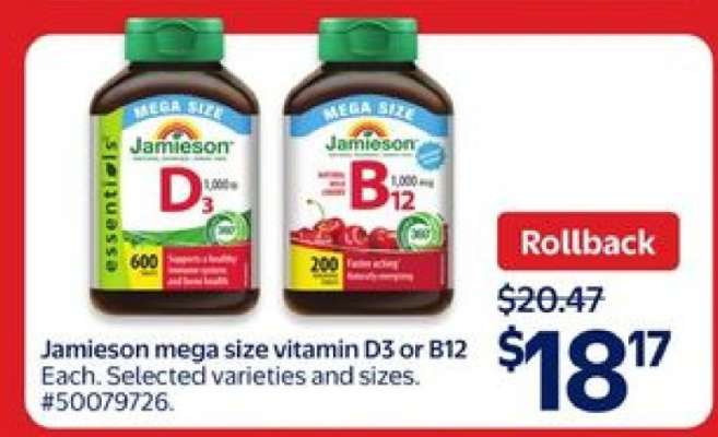 Jamieson Mega Size Vitamin D3 or B12