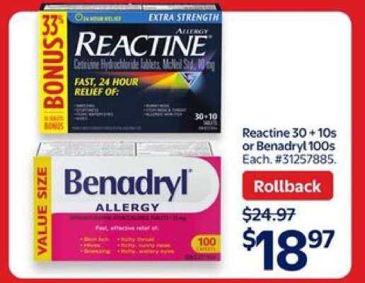Reactine 30 + 10s or Benadryl 100s
