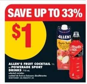 ALLEN'S FRUIT COCKTAIL 1L or POWERADE SPORT DRINKS 710 mL